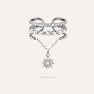 Linda | Triple bague à chaine breloque