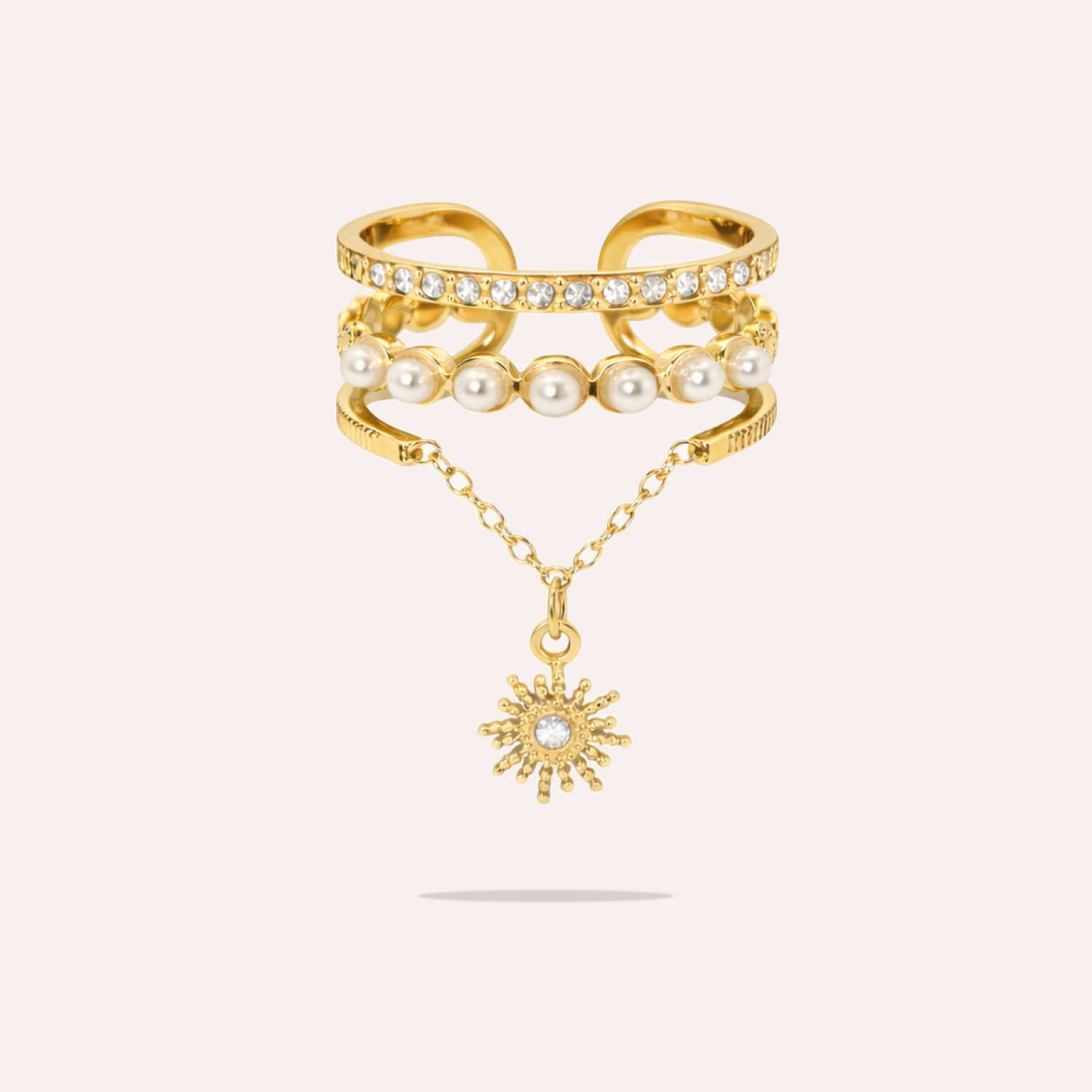 Linda | Triple bague à chaine breloque